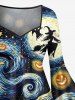 Robe Evasée D'Halloween Citrouille Fantôme Peinture à L'Huile Imprimés à Manches de Grande Taille - Noir S