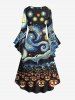 Robe Evasée D'Halloween Citrouille Fantôme Peinture à L'Huile Imprimés à Manches de Grande Taille - Noir S