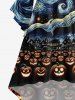 Robe Evasée D'Halloween Citrouille Fantôme Peinture à L'Huile Imprimés à Manches de Grande Taille - Noir S