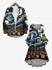 Robe Evasée D'Halloween Citrouille Fantôme Peinture à L'Huile Imprimés à Manches de Grande Taille - Noir S