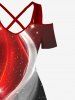 Plus Size Galaxy Light Beam Colorblock Curve Glitter 3D Print Cold Shoulder Crisscross Hawaii Maxi Dress -  