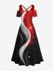 Plus Size Galaxy Light Beam Colorblock Curve Glitter 3D Print Cold Shoulder Crisscross Hawaii Maxi Dress -  