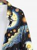 Plus Size Halloween Costume Moon Pumpkin Wizard Ghost Star Oil Painting Print Buttons Long Sleeve Shirt For Men -  