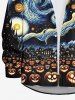Plus Size Halloween Costume Moon Pumpkin Wizard Ghost Star Oil Painting Print Buttons Long Sleeve Shirt For Men -  