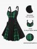 Plus Size Plaid Colorblock Print Lace Up Half Zipper Patchwork Fit and Flare Dress -  