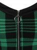 Plus Size Plaid Colorblock Print Lace Up Half Zipper Patchwork Fit and Flare Dress -  