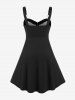 Plus Size Plaid Colorblock Print Lace Up Half Zipper Patchwork Fit and Flare Dress -  