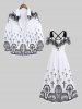 Maxi Robe Costume D'Halloween Crâne Imprimée Croisé à Epaule Dénudée Grande Taille - Blanc 3X