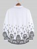 Chemisier à Manches Longues avec Imprimé Clôture Boutons et Crânes D'Halloween Grande-Taille pour Hommes - Blanc 7XL