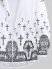 Chemisier à Manches Longues avec Imprimé Clôture Boutons et Crânes D'Halloween Grande-Taille pour Hommes - Blanc 7XL