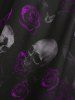 Plus Size Gothic Skull Rose Print Mesh Bell Sleeves Cold Shoulder Dress -  