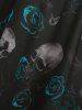 Robe grande taille à imprimé gothique crâne et rose, manches cloche en résille et épaules dénudées - Bleu 5x | US 30-32