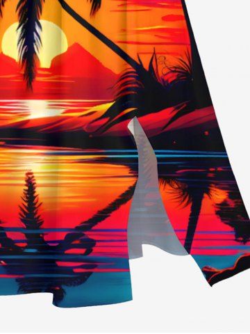 Plus Size Coconut Tree Sunset Mountain Sea Cloud Print Split Hawaii Midi Dress