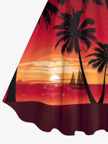 Plus Size Coconut Tree Sunset Sea Sailboat Ombre Print Hawaii Tank Dress