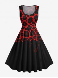 Robe Ligne A Vintage Léopard Imprimé en Blocs de Couleurs Grande Taille à Pois - Noir L