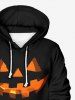 Plus Size Halloween Costume Pumpkin Face Print Pocket Drawstring Hoodie -  