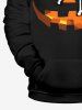 Plus Size Halloween Costume Pumpkin Face Print Pocket Drawstring Hoodie -  