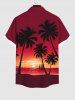 Plus Size Coconut Tree Sunset Sea Sailboat Ombre Print Buttons Pocket Hawaii Shirt For Men -  