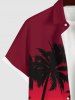Plus Size Coconut Tree Sunset Sea Sailboat Ombre Print Buttons Pocket Hawaii Shirt For Men -  