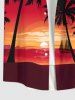 Plus Size Coconut Tree Sunset Sea Sailboat Ombre Print Buttons Pocket Hawaii Shirt For Men -  