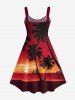 Plus Size Coconut Tree Sunset Sea Sailboat Ombre Print Hawaii Tank Dress -  