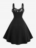 Plus Size Rose Flower Embroidery Jacquard Lace Trim Vintage A Line Tank Dress -  