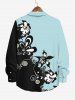 Plus Size Curve Flower Butterfly Colorblock Print Hawaii Button Shirt For Men -  
