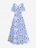 Plus Size Floral Geometric Plaid Print Hawaii Crisscross A Line Maxi Dress -  