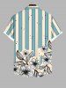 Plus Size Floral Geometric Striped Colorblock Print Hawaii Button Pocket Shirt For Men -  