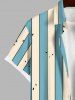 Plus Size Floral Geometric Striped Colorblock Print Hawaii Button Pocket Shirt For Men -  