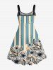 Plus Size Floral Geometric Striped Colorblock Print Hawaii A Line Tank Dress -  