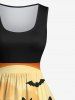 Robe Trapèze D'Halloween Vintage Citrouille Chat et Chauve-souris Imprimés de Grande Taille - Noir 1X