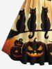 Robe Trapèze D'Halloween Vintage Citrouille Chat et Chauve-souris Imprimés de Grande Taille - Noir 1X
