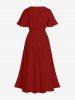 Robe Mi-Longue Bouclée 3D Crâne Pirate Imprimés en Blocs de Couleurs de Grande Taille - Rouge L
