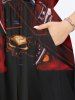 Robe Mi-Longue Bouclée 3D Crâne Pirate Imprimés en Blocs de Couleurs de Grande Taille - Rouge L