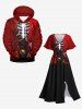 Robe Mi-Longue Bouclée 3D Crâne Pirate Imprimés en Blocs de Couleurs de Grande Taille - Rouge L