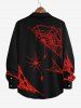 Plus Size Halloween Spider Web Insect Print Buttons Long Sleeve Shirt For Men -  
