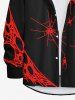 Plus Size Halloween Spider Web Insect Print Buttons Long Sleeve Shirt For Men -  