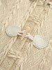 Plus Size Cable Knit Horn Buttons Pockets Hooded Coat -  