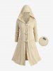 Plus Size Cable Knit Horn Buttons Pockets Hooded Coat -  