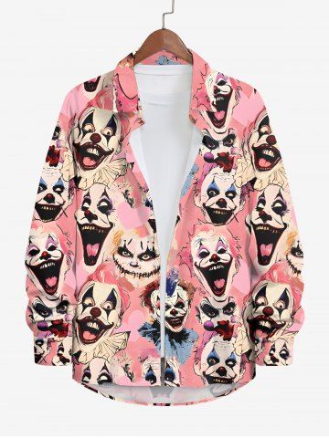 Chemise Manches Longues à Imprimé Clown D'Halloween avec Boutons Grande-Taille pour Hommes