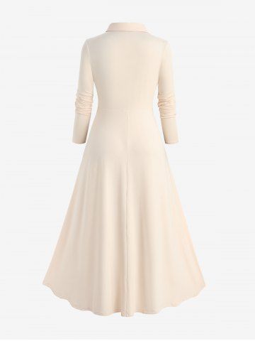 Plus Size Medieval Renaissance Plaid Grommets Lace Up Tie Pockets Layered Shirt Collar 2 In 1 Dress