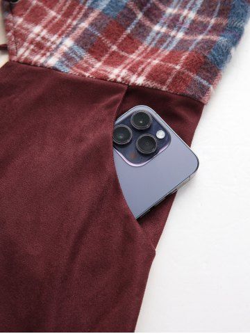 Plus Size Medieval Renaissance Plaid Grommets Lace Up Tie Pockets Layered Shirt Collar 2 In 1 Dress