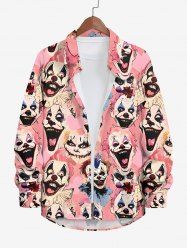Plus Size Clown Print Halloween Button Long Sleeves Shirt For Men -  
