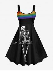 Plus Size Skeleton Swing Colorful Rainbow Print Halloween Costume A Line Tank Dress -  