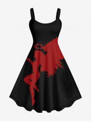 Robe D'Halloween Bicolore Aile D'Ange Imprimée de Grande Taille - Noir 3X