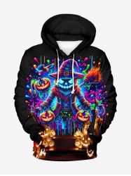 Plus Size Halloween Costume Hat Pumpkin Wizard Paint Splatter Print Drawstring Hoodie -  