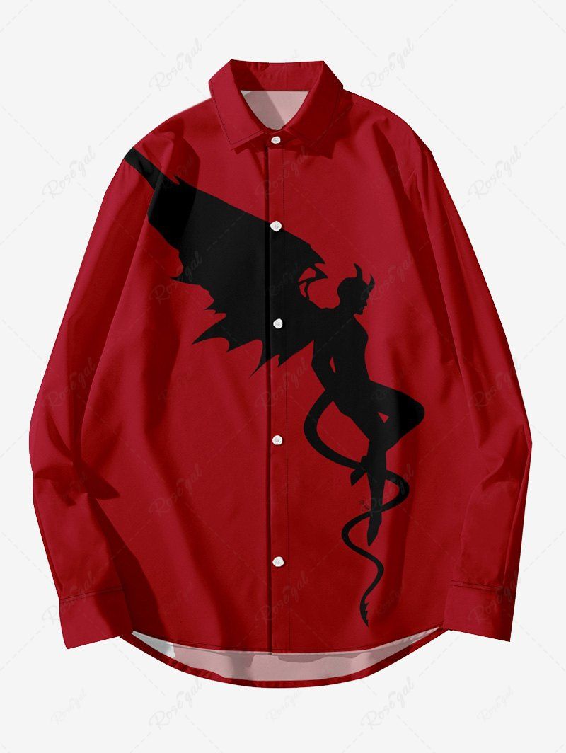 Discount Plus Size Wizard Bat Two Tone Print Halloween Button Shirt For Men  