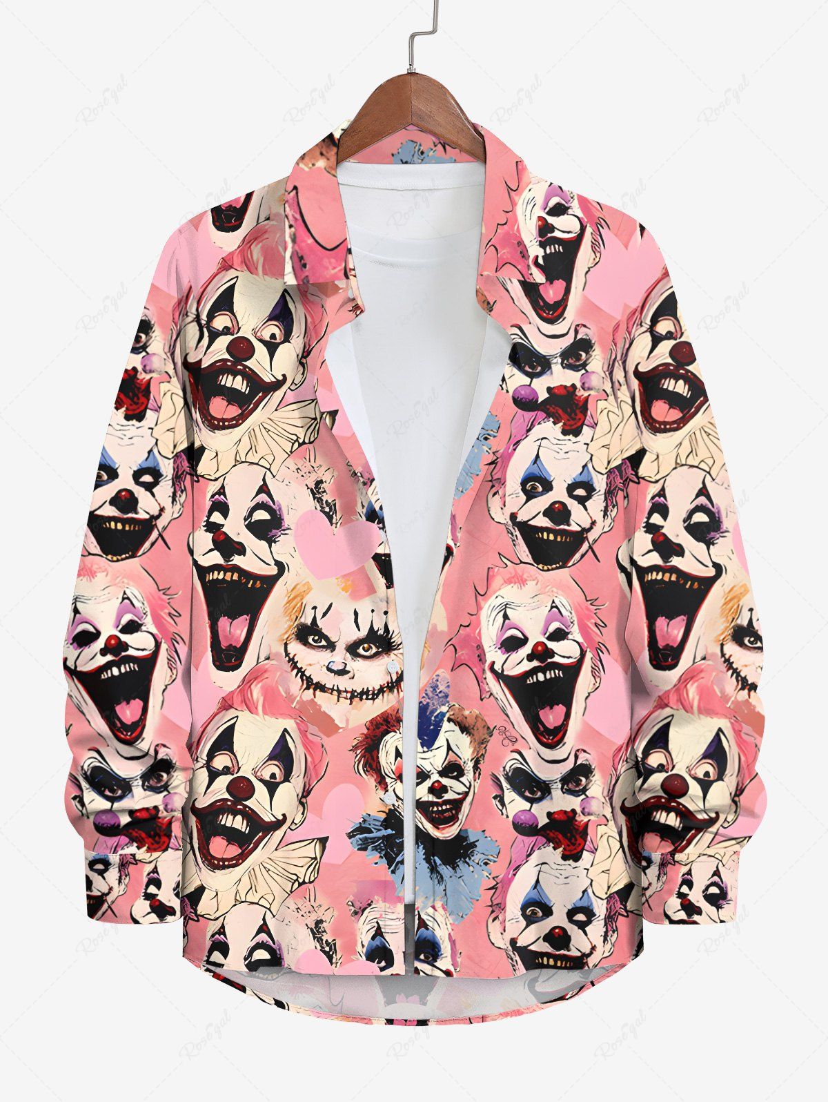 Hot Plus Size Clown Print Halloween Button Long Sleeves Shirt For Men  