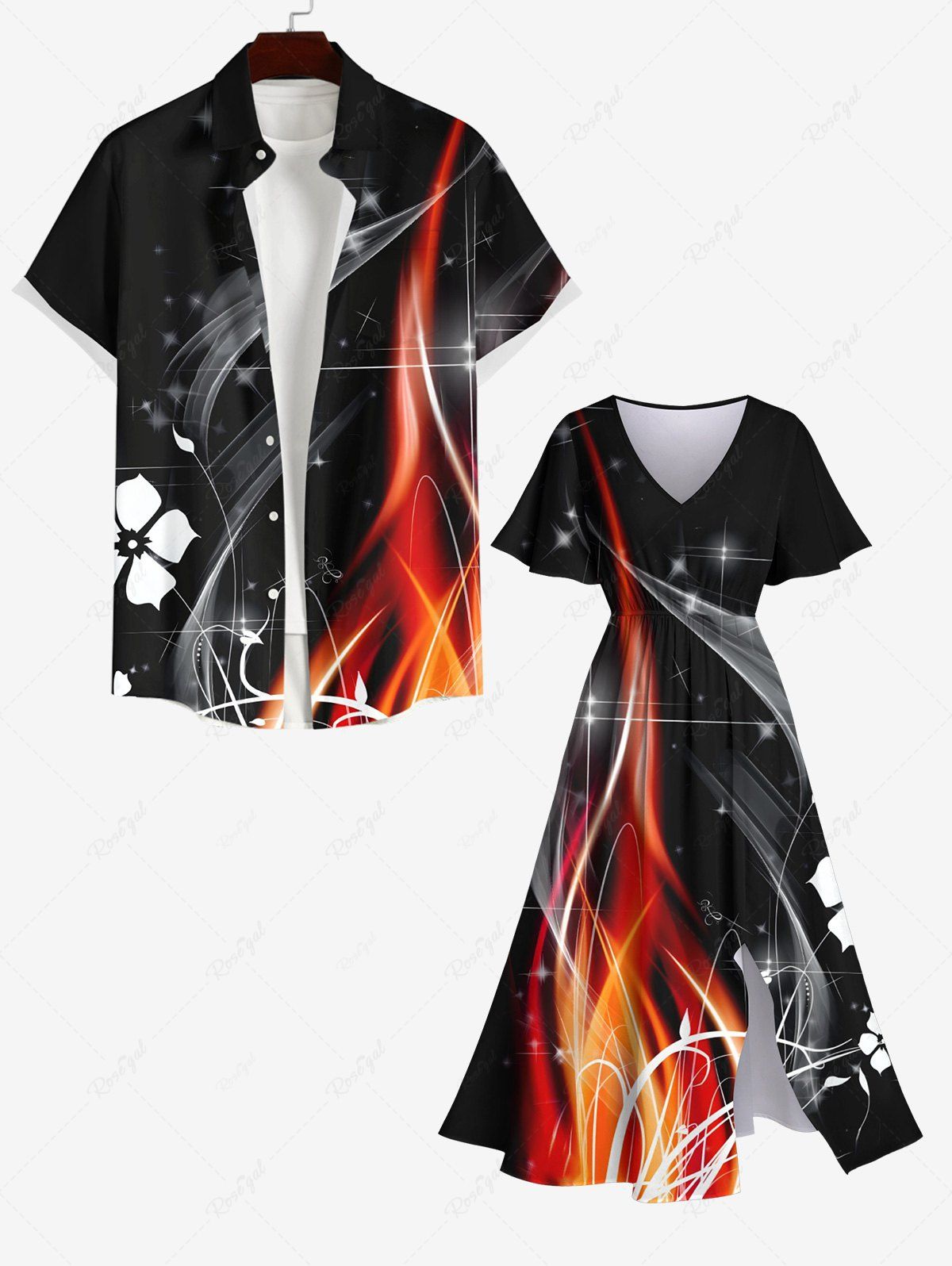 Tenue de Plage Grande Taille Costume D'ombre en Feu Floral Léger Assortie pour la Plage Noir 